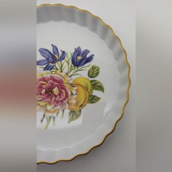 Royal Worcester England Pershore Floral Peony Fruit Pie Dish Plate Vintage - Picture 5 of 16